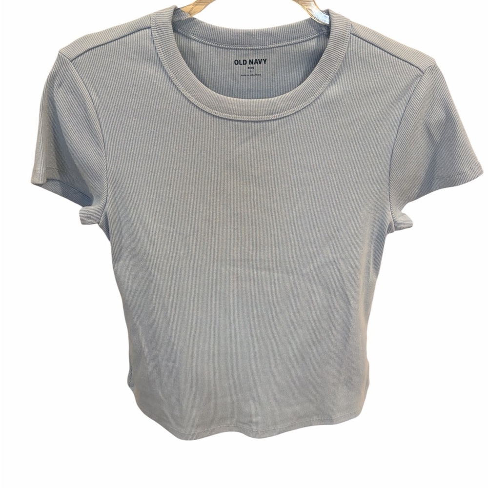 Old Navy Women's Light Gray Ribbed Crewneck Short-Sleeve Tee